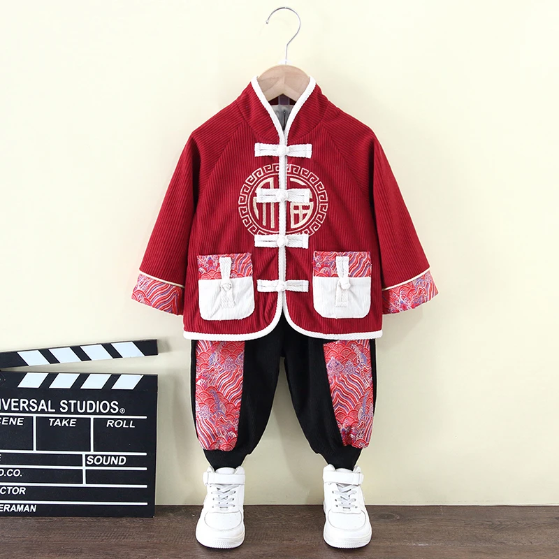 周岁礼服男宝宝春秋季儿童汉服套装新款中式唐装演出服洋气两件套