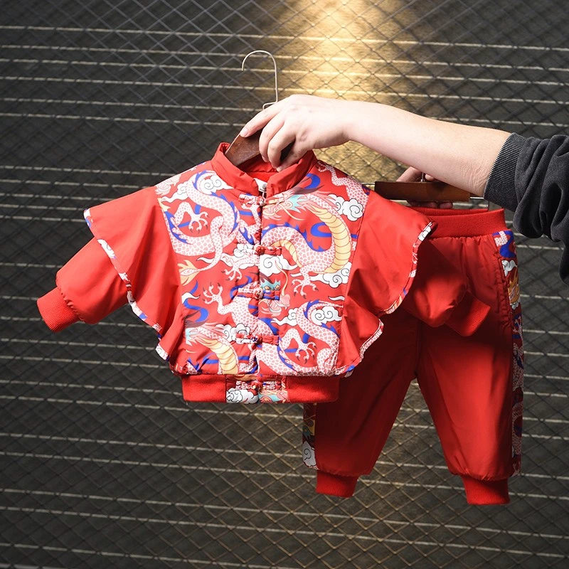 女宝宝过年装冬季儿童喜庆加厚唐装女童洋气周岁拜年礼服套装R265