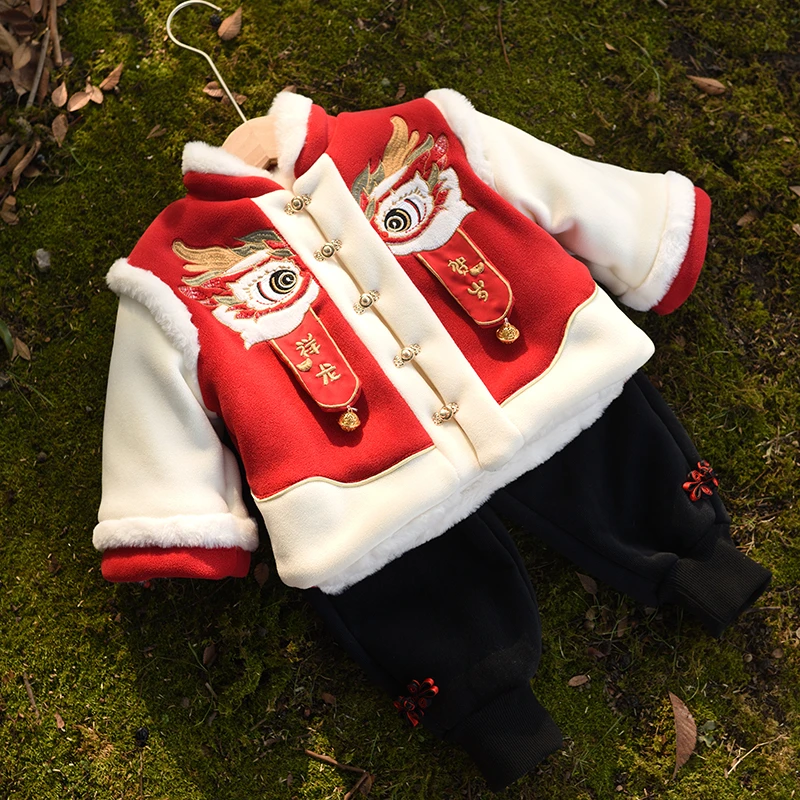 加绒加厚【祥龙贺岁】男宝宝新年装冬季儿童喜庆拜年服上衣过年唐装