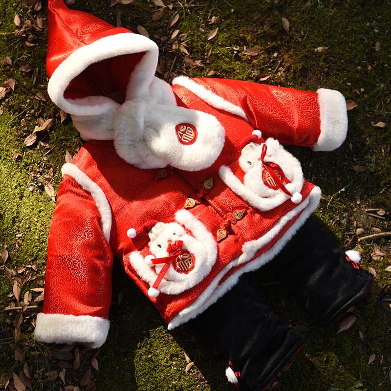 宝宝周岁抓周礼服儿童中国风男女童百天周岁冬季礼服唐装冬款套装