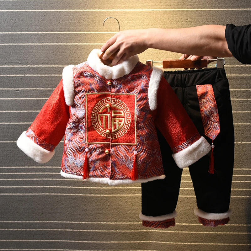 儿童古装汉服男童中国风过年服装宝宝周岁礼服唐装拜年服套装R610
