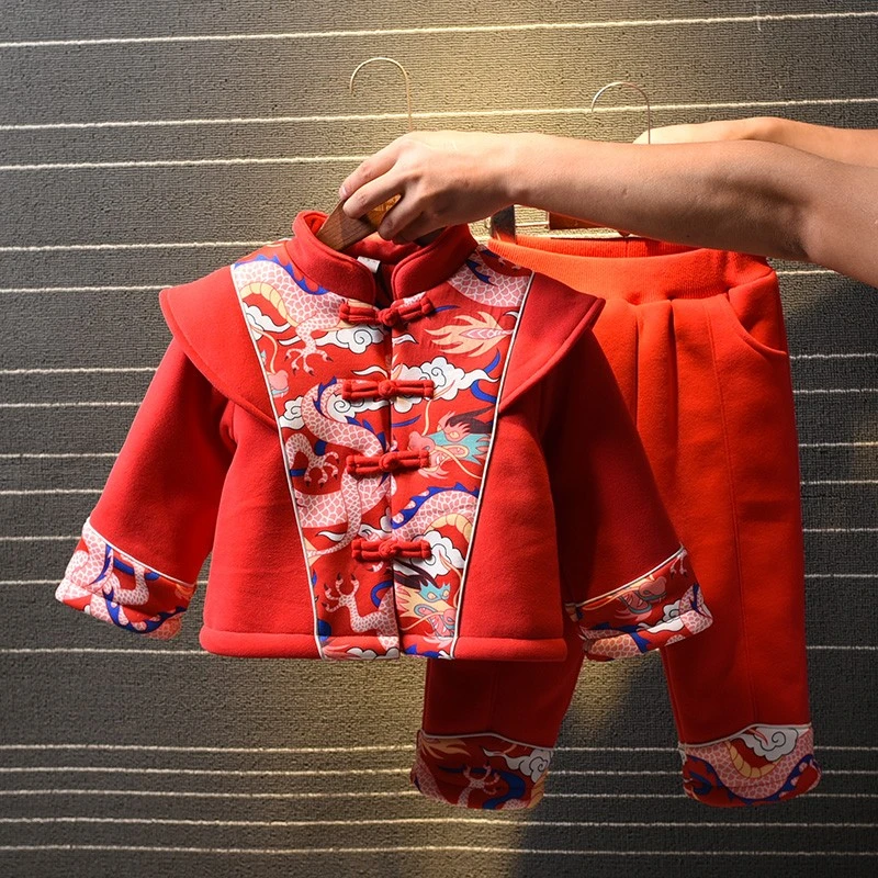 男童周岁礼服婴儿冬季套装抓周宴新年服衣服唐装男宝宝拜年服R666