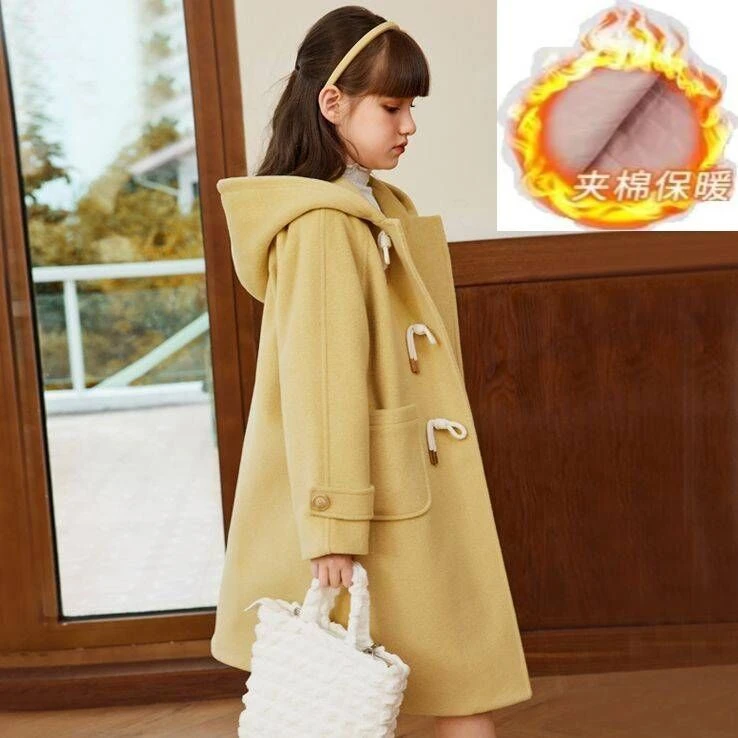 女童外套冬季毛呢2024年新款洋气夹棉加厚中大童秋冬装呢子大衣