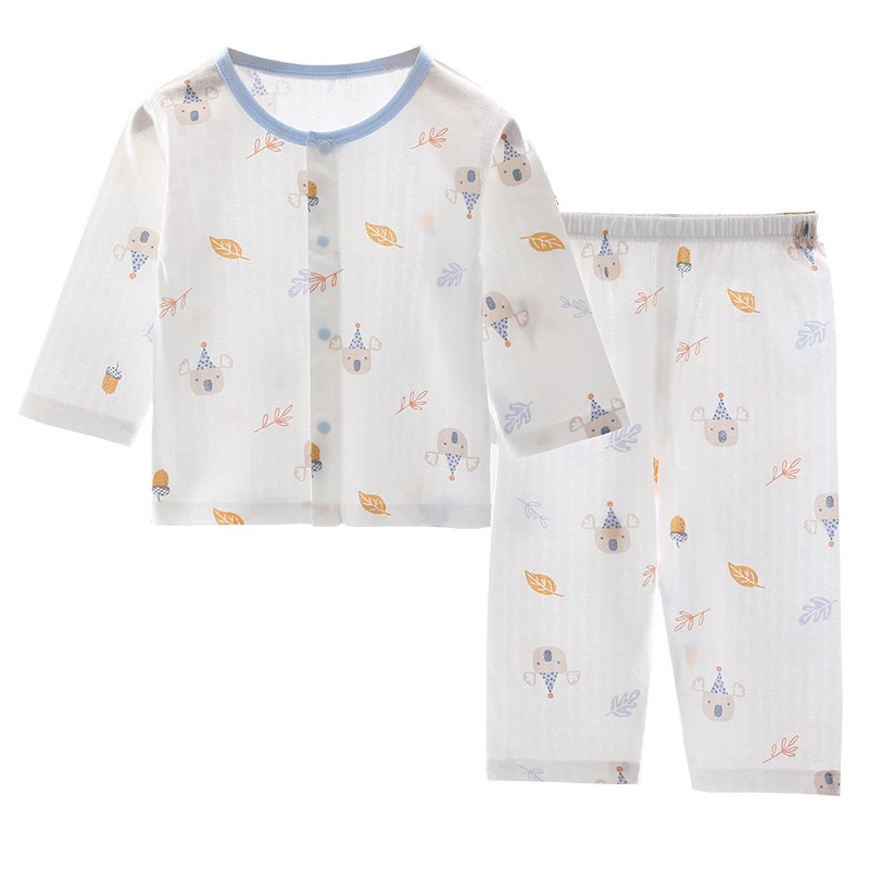 夏季薄款婴儿分体衣A类纯棉宝宝衣服婴儿空调服睡衣套装无骨缝制