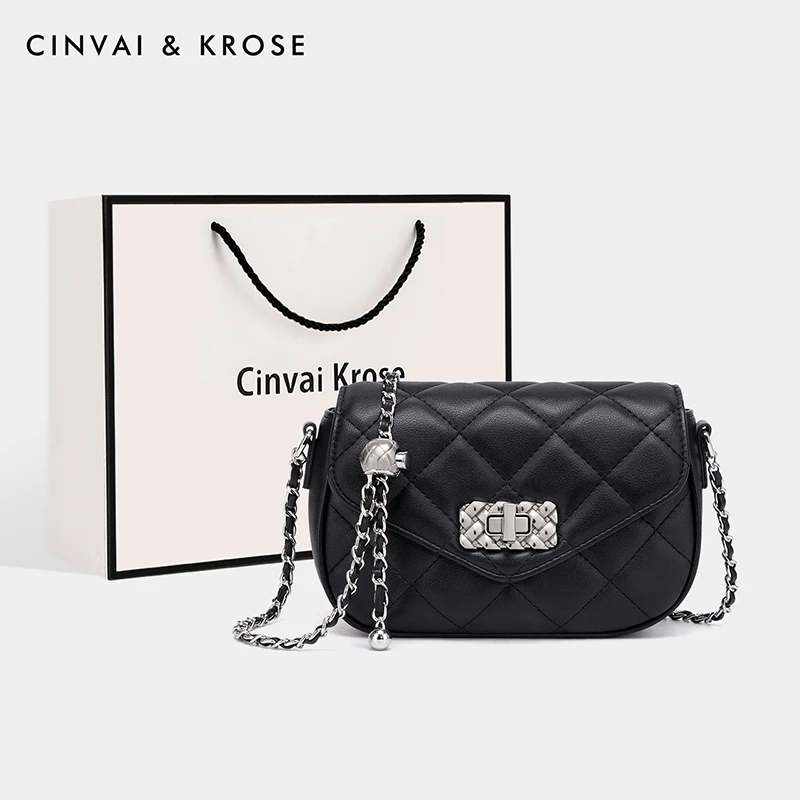 【CinvaiKrose官方正品】牛皮包包女士2025爆款百搭菱格单肩斜挎包