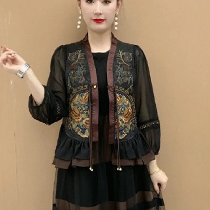 妈妈装春夏秋宽松大码休闲复古新款民族风重工刺绣中国风马甲