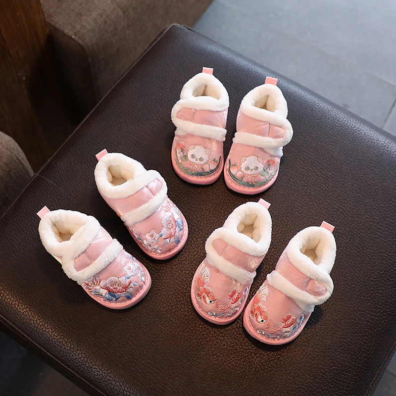 汉服鞋子女童绣花鞋儿童手工棉鞋千层底中国风古风拜年鞋新年鞋冬