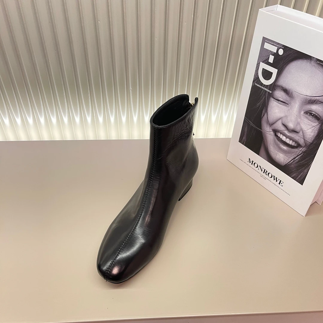 【BaBole】3cm,,2024秋冬新款真皮时尚简约平底经典圆头女靴 X2913