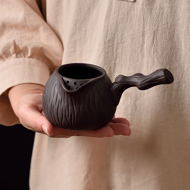 茶锦记潮州功夫茶煮茶壶新款网红煮茶壶紫砂朱泥密集过滤孔手工壶