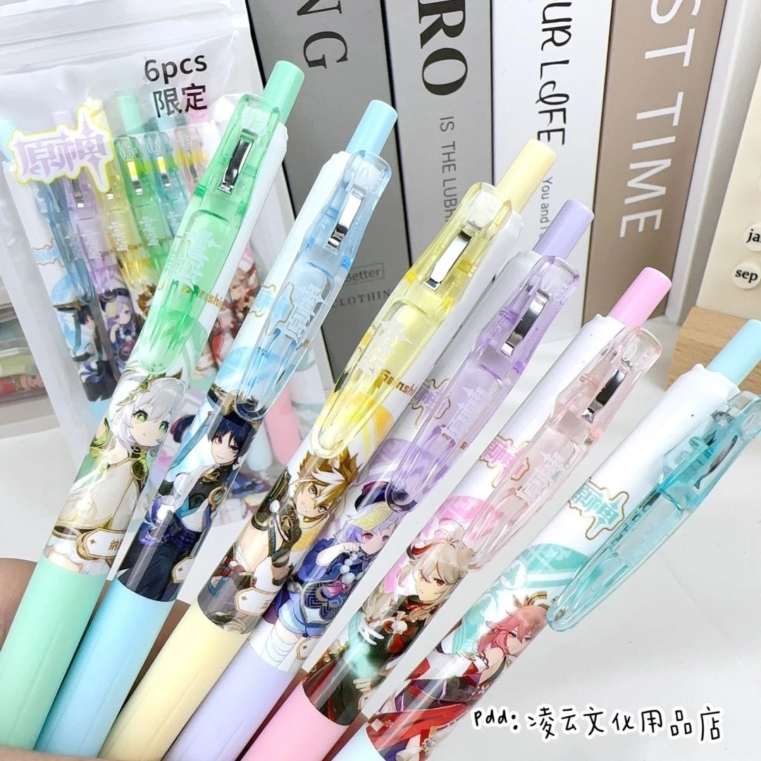 原神限定ins风简约按动中性笔0.5高颜卡通动漫风碳素黑笔葫芦头