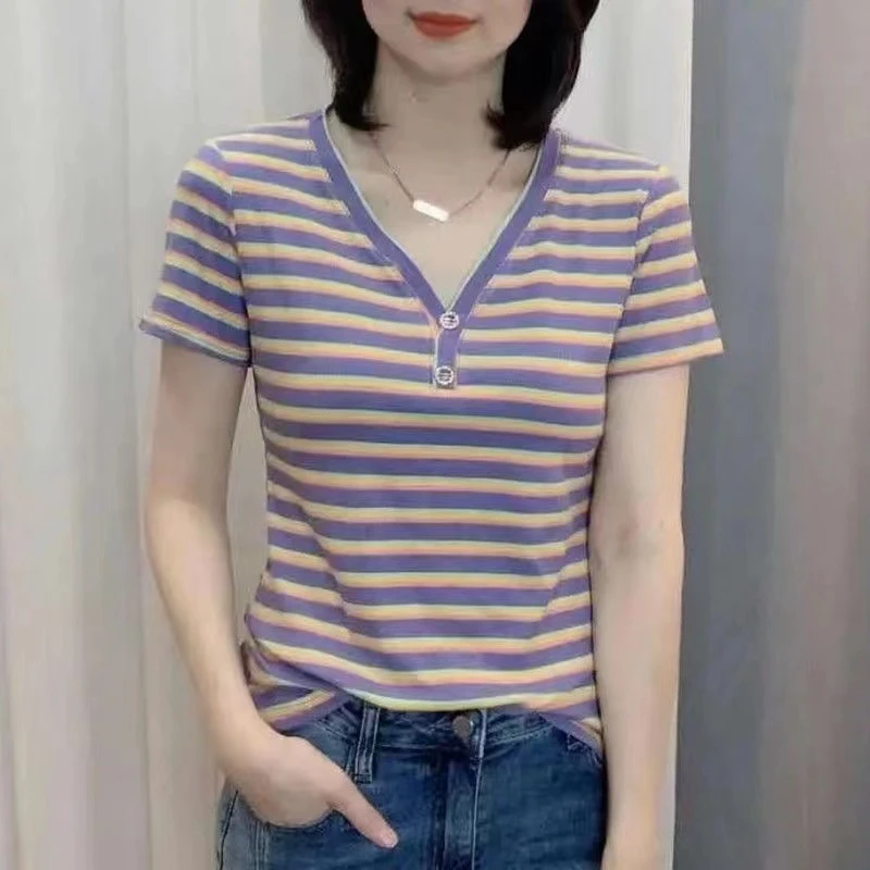 t恤女2025新款夏季休闲小众条纹韩版时尚百搭显瘦女装短袖上衣