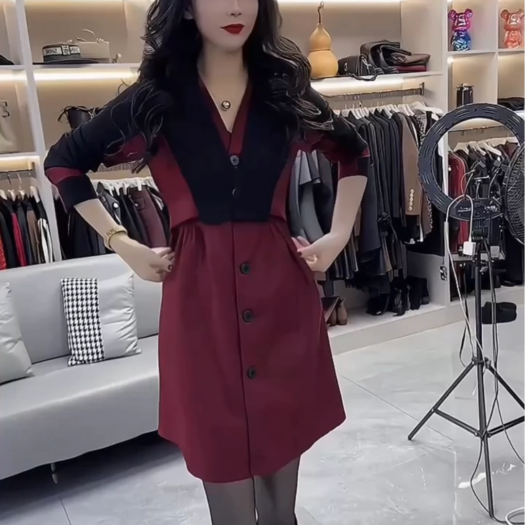 2025早春新款时尚洋气假两件风衣裙衣长87CM