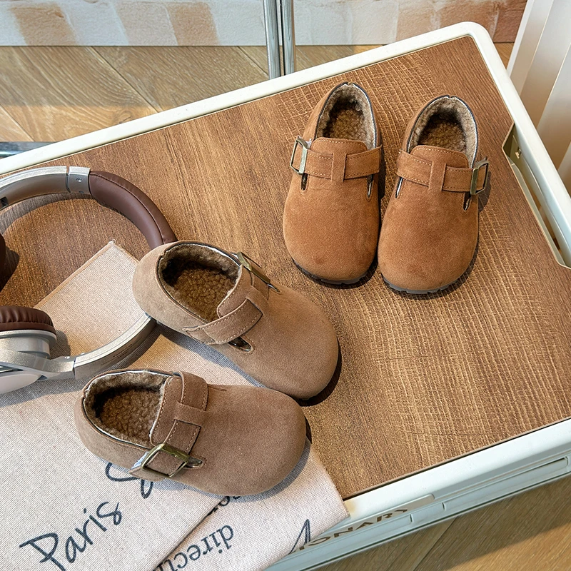 小公主勃肯鞋女童加绒皮鞋2024秋冬新款儿童短靴加厚保暖棉靴819