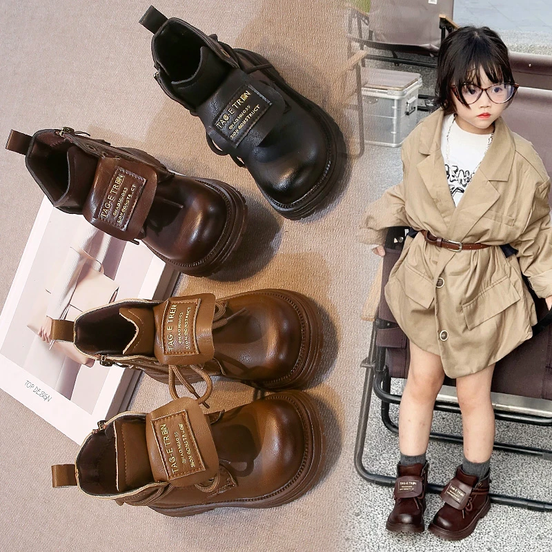 女童马丁靴儿童复古皮靴2025秋冬男童休闲韩版大黄靴中大童鞋6311