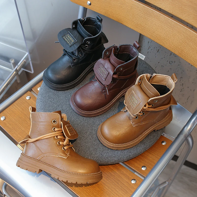 儿童韩版马丁靴女童复古皮靴秋冬男童休闲皮鞋大黄靴中大童鞋5575