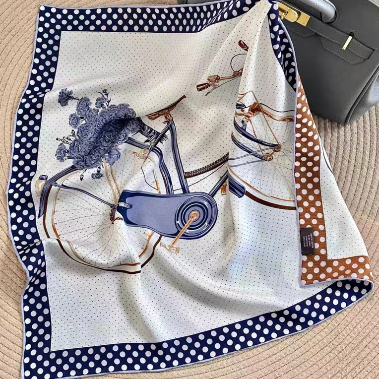 质感超好！23姆米真丝意罗绸双面丝巾 自行车桑蚕丝真丝丝巾65