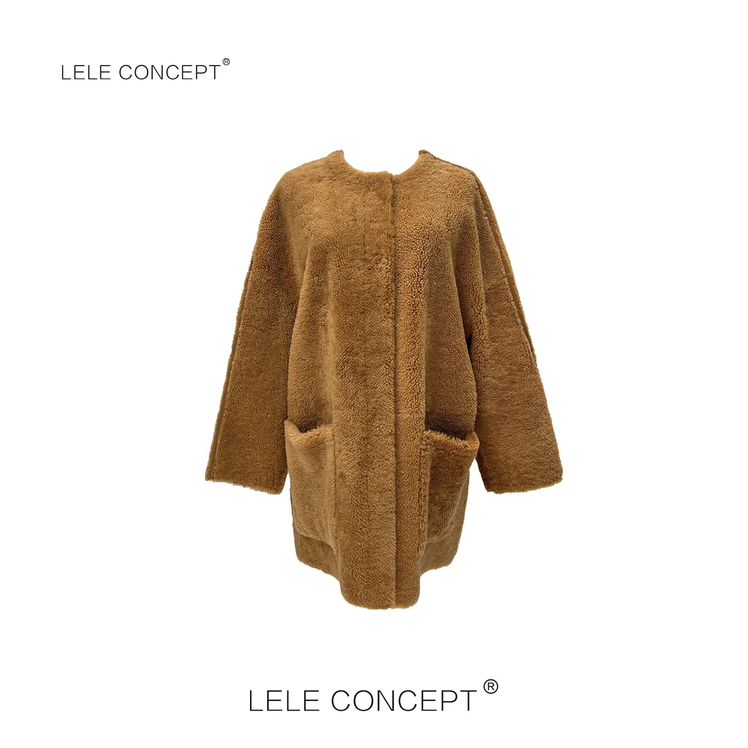 LELE CONCEPT丨「漾」轻奢气质款秃领双兜皮毛一体外套Y0496