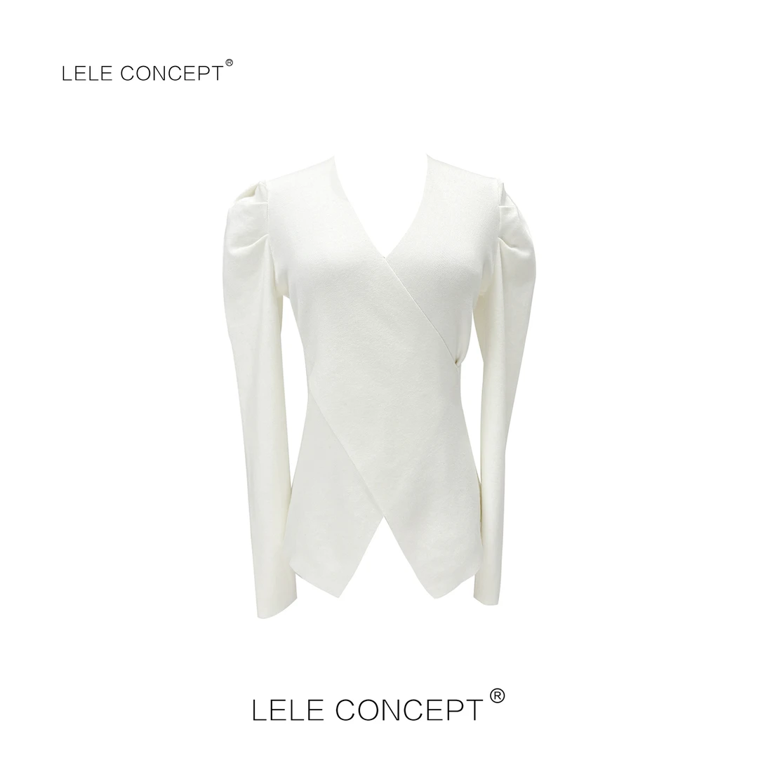 LELE CONCEPT丨「漾」泡袖前交叉V领毛衣S0656