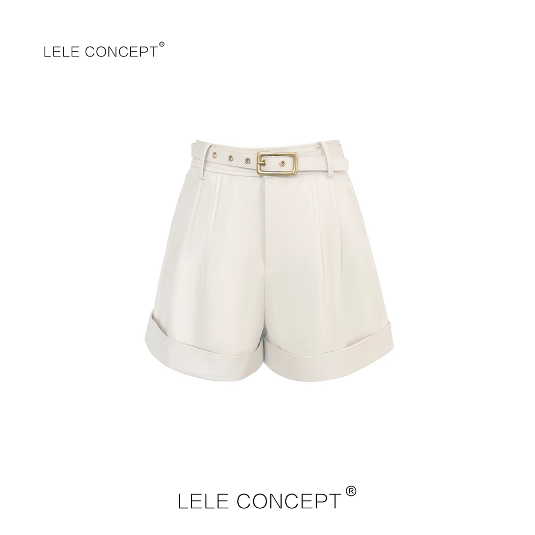 LELE CONCEPT | 「漾」秋冬金属扣细腰带挽边皮短裤K0240