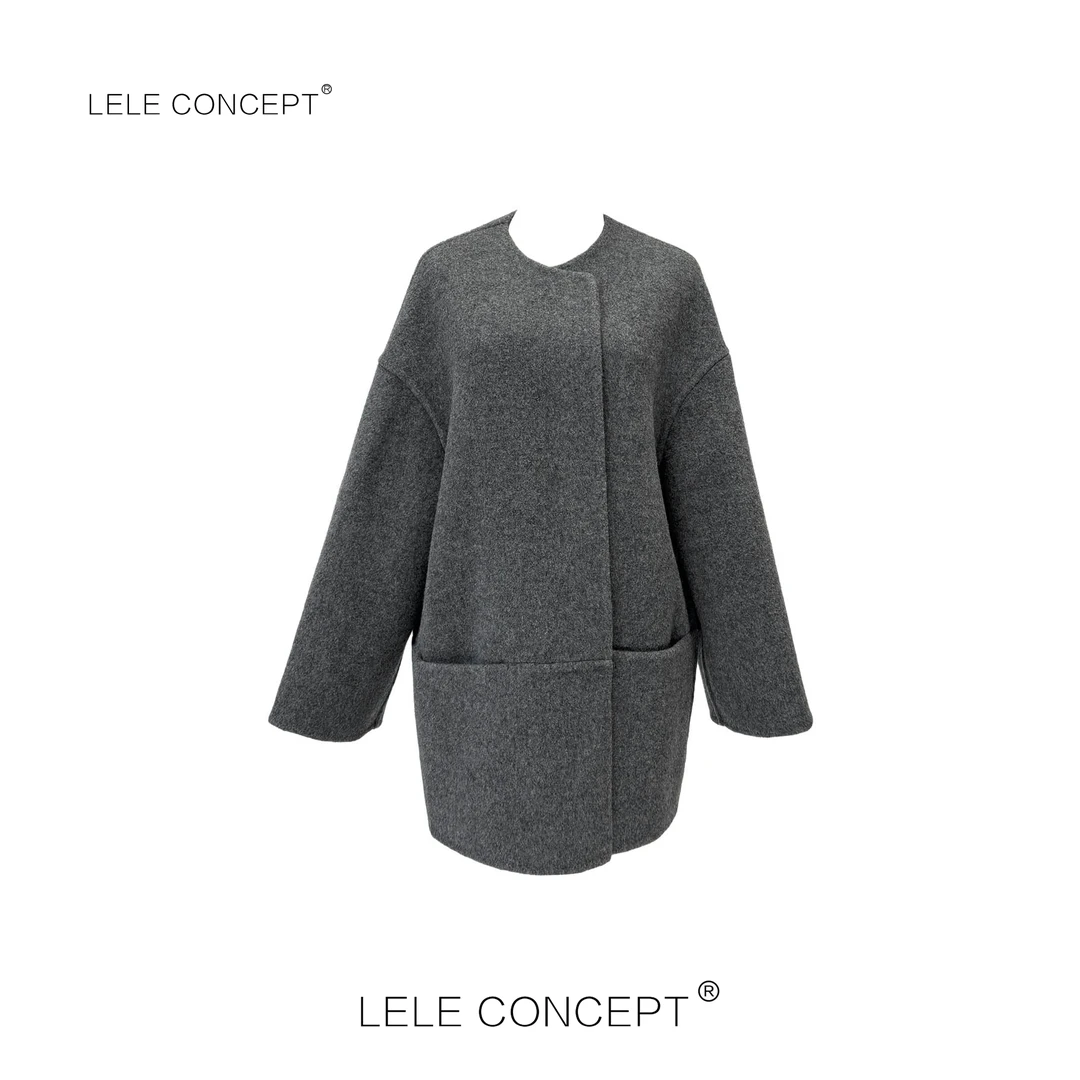 LELE CONCEPT丨「漾」时尚气质秃领百搭双兜大衣D0117