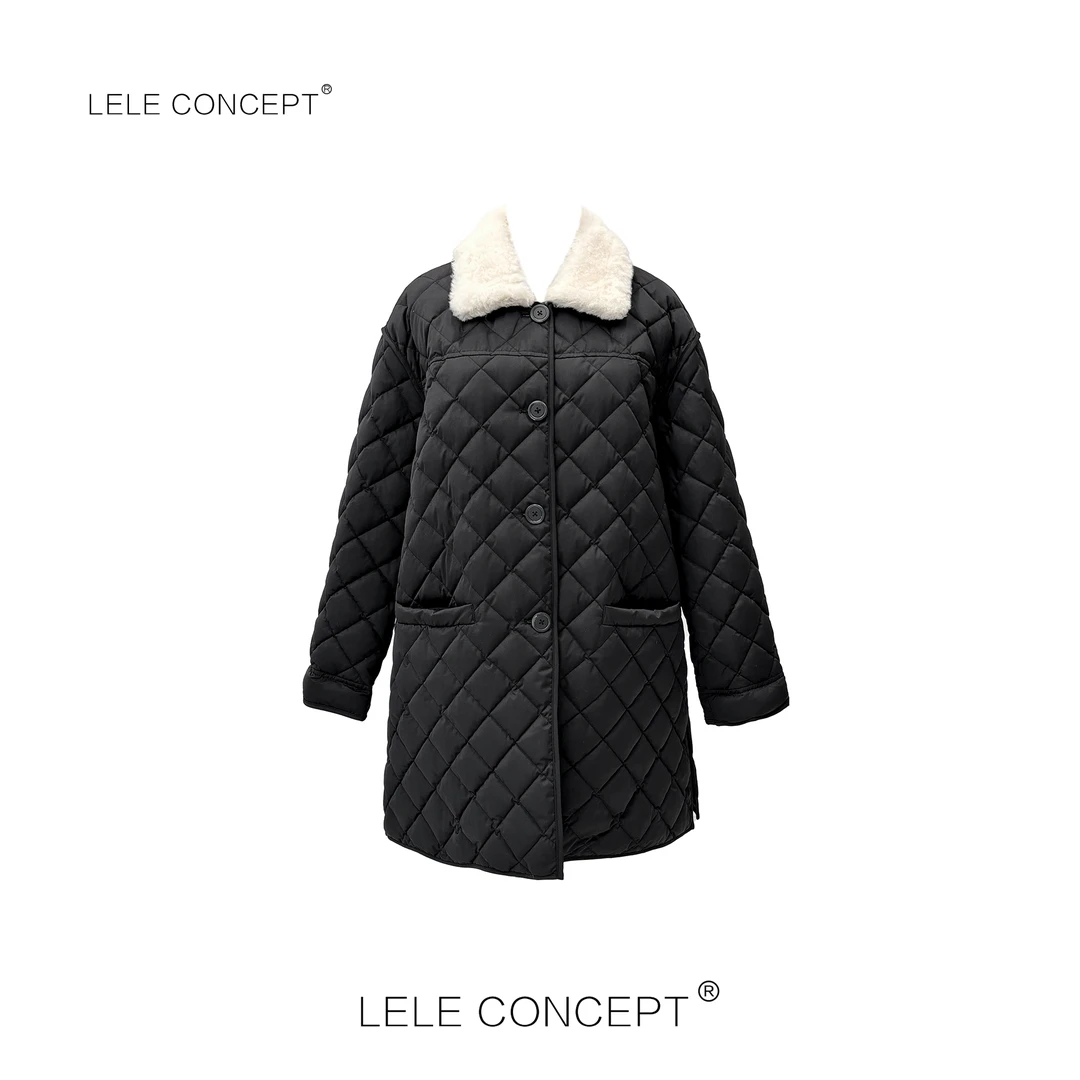 LELE CONCEPT丨「漾」百搭轻奢压格长款小翻领鹅绒服Y0469