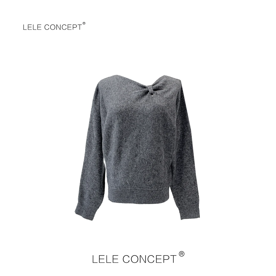 LELE CONCEPT丨「漾」领口抽皱一字肩毛衣S0685
