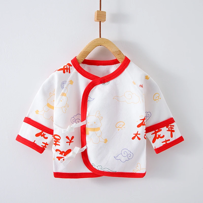 新生儿半背衣婴儿打底系带初生宝宝四季纯棉无骨挖背单上衣长袖