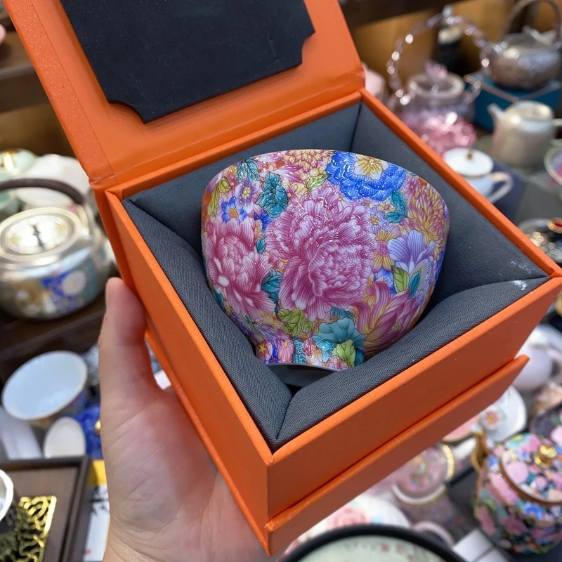 珐琅珍藏满工堆料牡丹花开富贵主人杯120ml