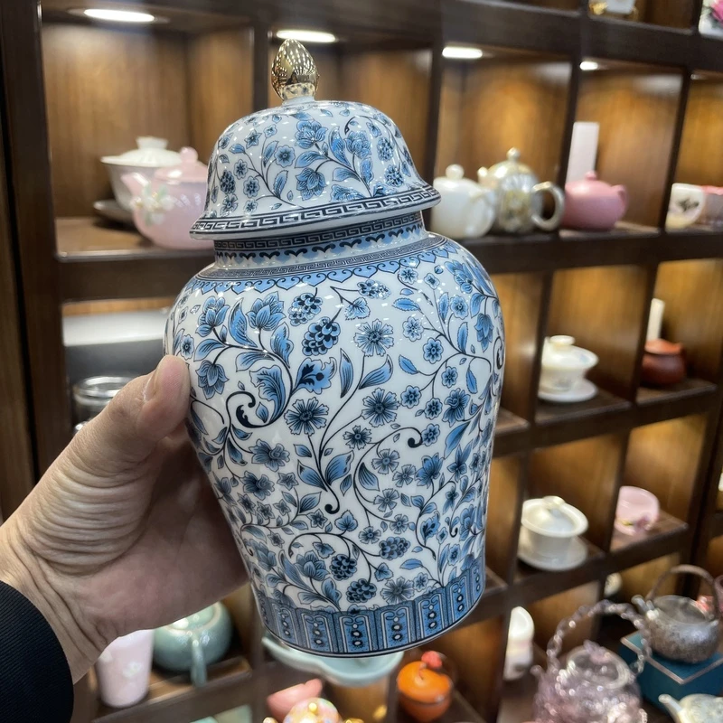 商品缠枝莲大号将军罐300g装青花陶瓷复古