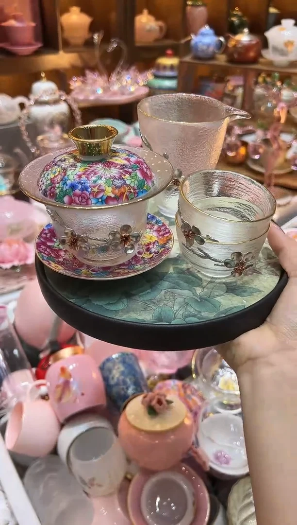 【闪购商品】1珐琅彩盖碗+两杯+公道杯（不带茶盘）