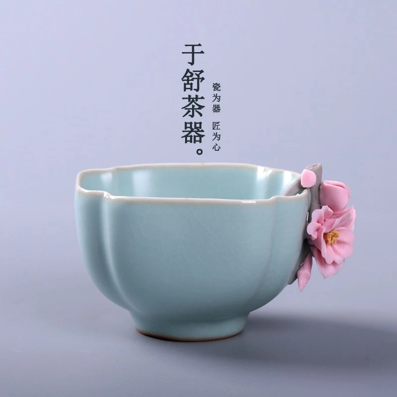于舒 名家陈培明汝窑花开富贵方圆主人杯茶杯开片可养金丝铁线