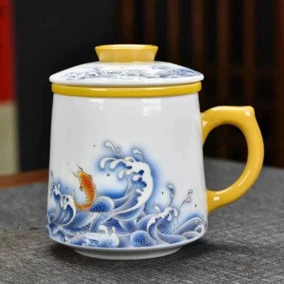 HSF1004黄把锦鲤海浪办公杯