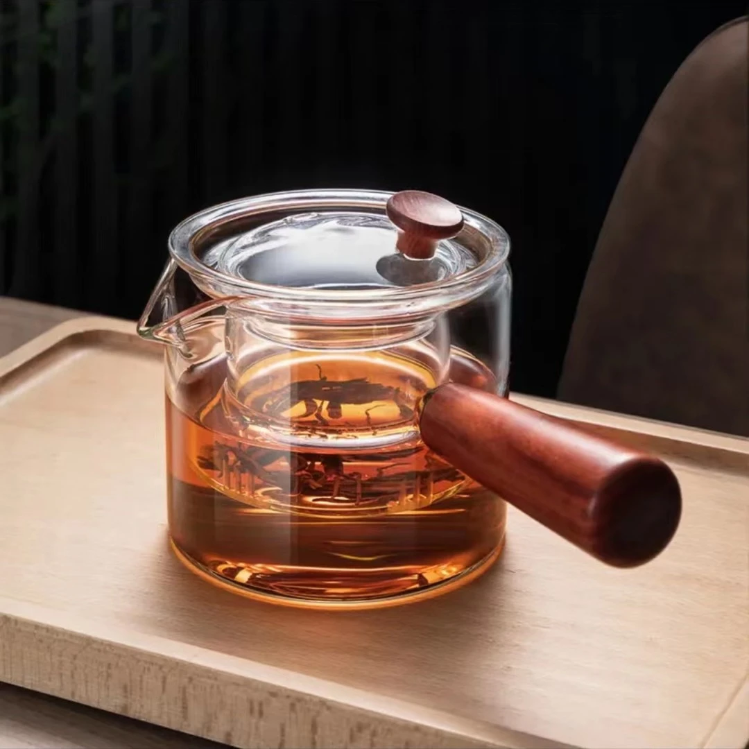 耐热茶水分离高硼硅玻璃侧把壶直觉壶