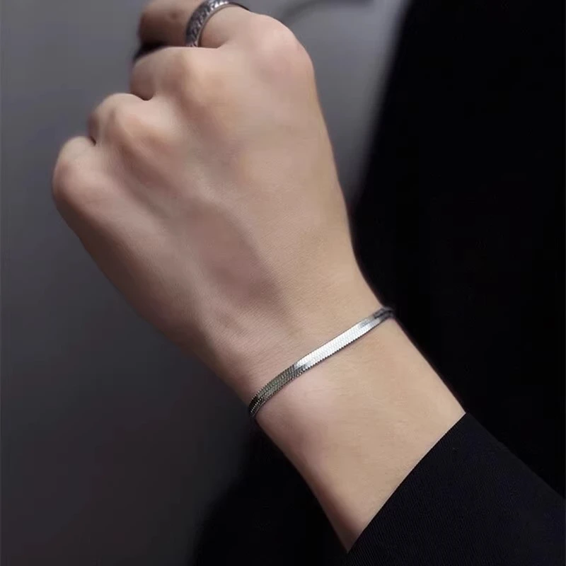 钛钢手链 男士蛇骨手链简约个性时尚百搭小众韩版情侣不掉色素款A