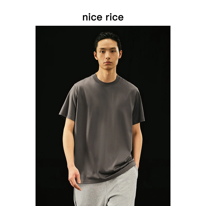 nice rice好饭 r.系列240G匹马棉休闲罗纹圆领短袖t恤男NGC02073