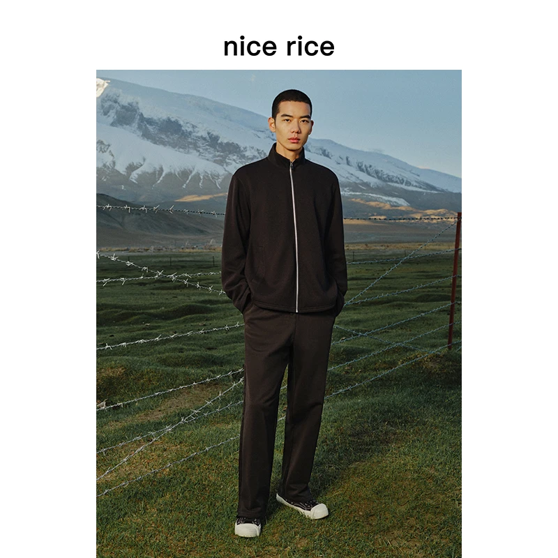 nice rice好饭 脚口开衩443G强捻全棉阔腿休闲针织卫裤NED12019