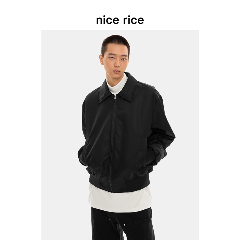 nice rice好饭 翻领宽松尼龙梭织拉链休闲短夹克式棉服NED09001