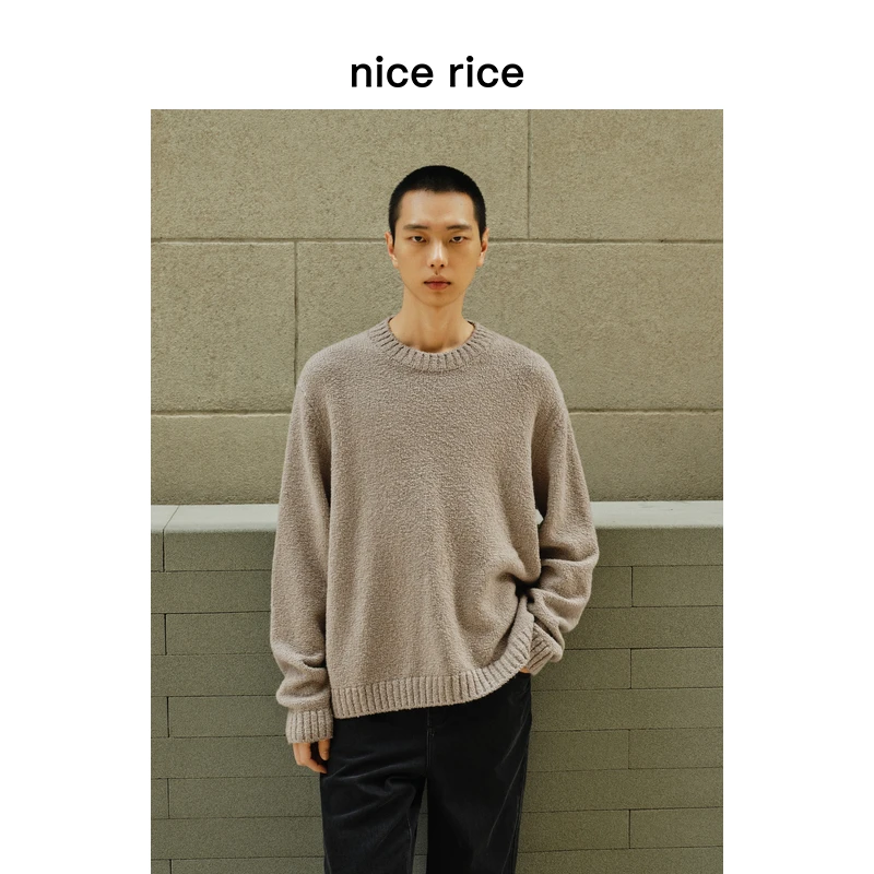 nice rice好饭 垂软丝光羊毛混纺罗纹袖口圆领宽松毛衣NGD05035