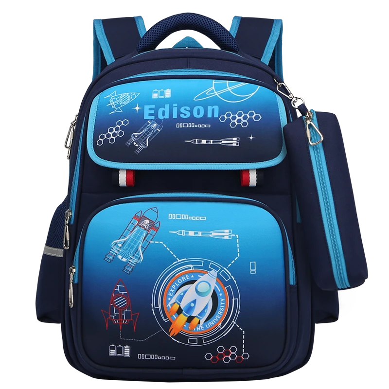 Edison爱迪生小学生轻便减负护脊书包夜间反光条背包儿童双肩包