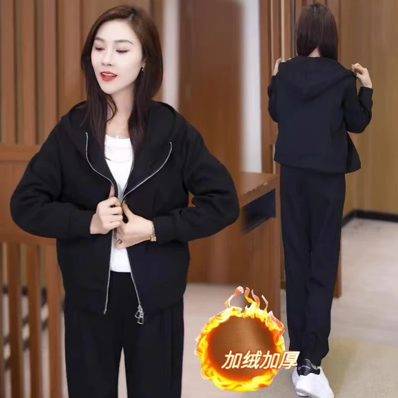 【秋冬加厚】新款时尚显瘦百搭休闲宽松拉链连帽短款加绒卫衣外套