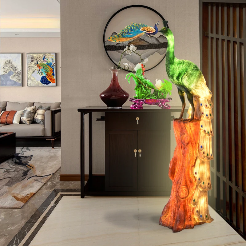 新款孔雀落地灯巨型孔雀灯屏风酒店会所咖啡厅客厅发光家居装饰灯