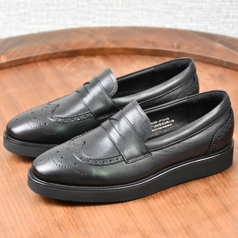 跨木布洛克皮鞋男雕花平底套脚懒人鞋休闲商务一脚蹬厚底乐福鞋男