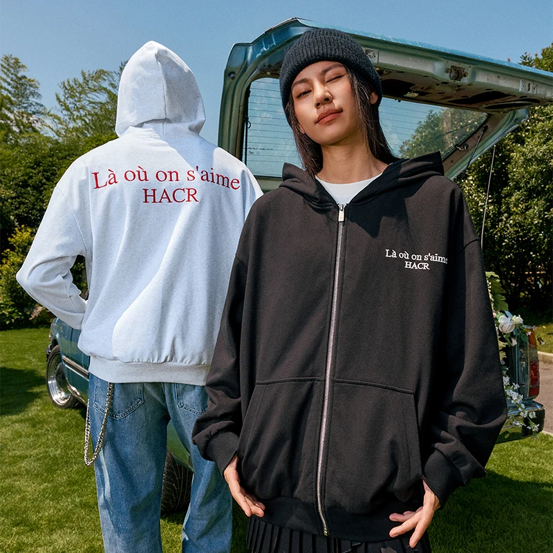 HACR立体刺绣HACR定制拉链连帽开衫卫衣