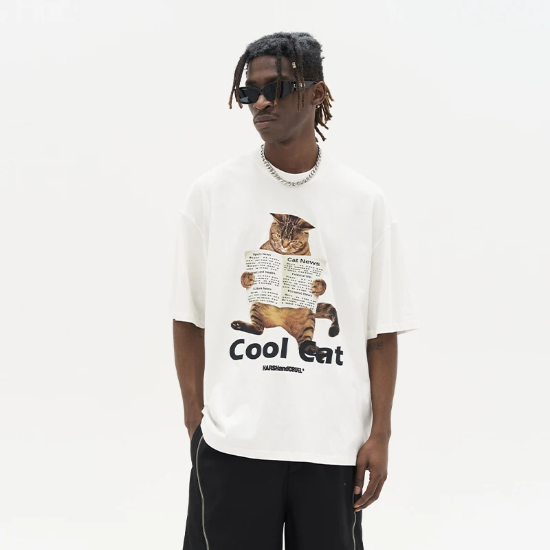 【檀健次】HACR趣味酷拽“小狸猫”印花纯棉针织短袖T恤