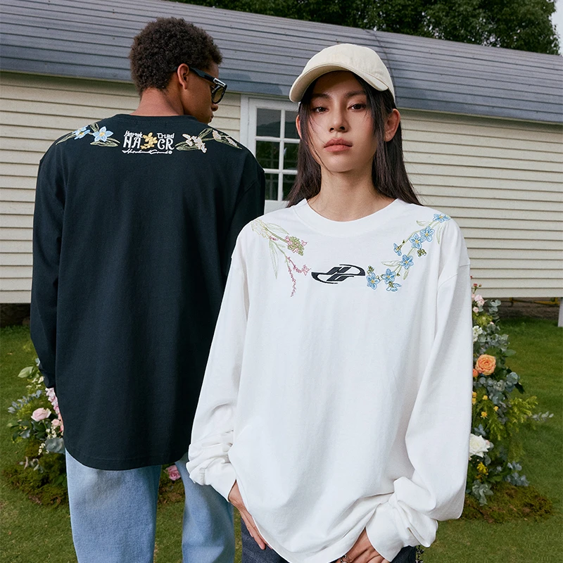 HACR领口花环logo项链刺绣新中式HACR长袖T恤