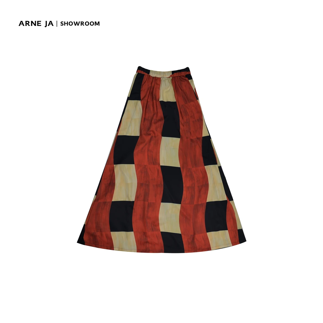 ARNE JA | 摩登蜡染铜氨复古红半裙A321