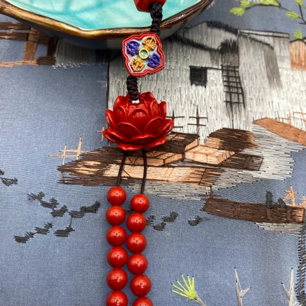 含辰砂工艺品高含量朱砂14红砂设计款莲花车挂爆款送礼