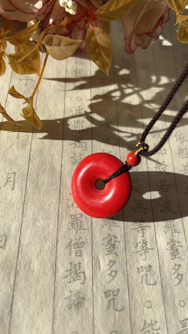 含辰砂工艺品高含量朱砂红砂平安扣卡30mm