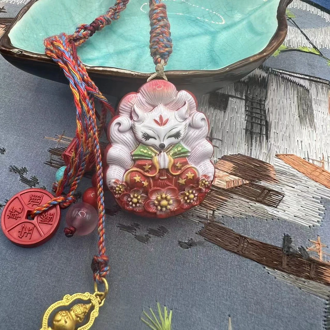 含辰砂工艺品高含量朱砂红砂设计款彩绘桃红小凤九包挂爆款