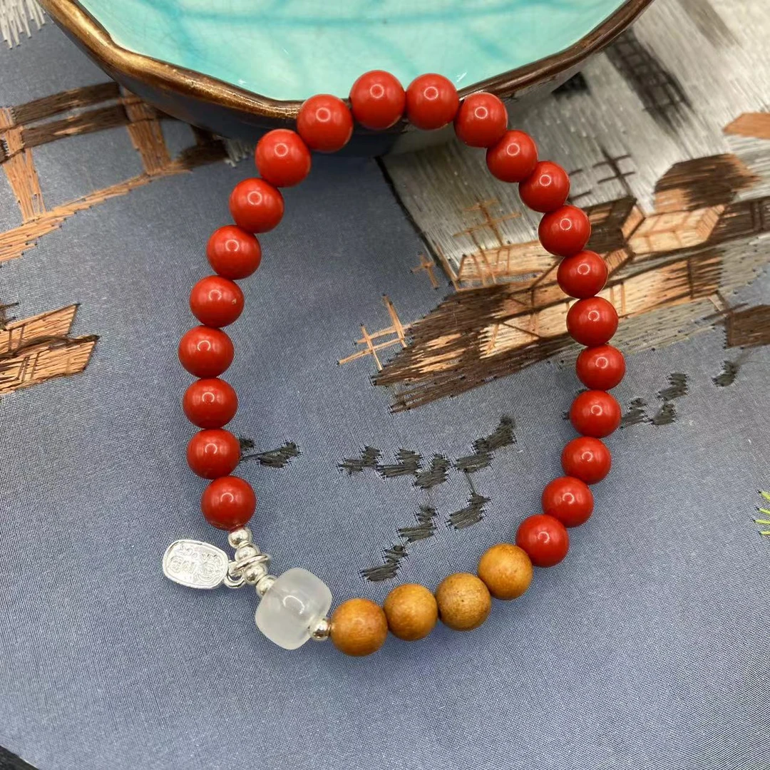 含辰砂工艺品高含量朱砂4红砂设计款木配饰手串